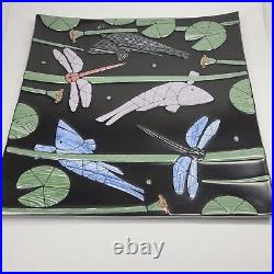 Rick Stafford Art Pottery Large Platter Dragonfly Pond Neriage Black 17x17