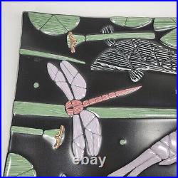 Rick Stafford Art Pottery Large Platter Dragonfly Pond Neriage Black 17x17