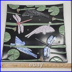 Rick Stafford Art Pottery Large Platter Dragonfly Pond Neriage Black 17x17