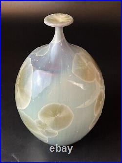 Robert Bennett Studio Art Pottery Ceramic Vase Crystalline Teal/Purple Signed