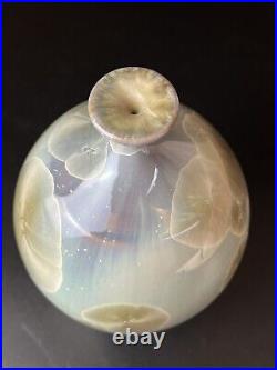 Robert Bennett Studio Art Pottery Ceramic Vase Crystalline Teal/Purple Signed