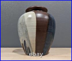 Robert Maxwell Ceramic Vase Treasure Pottery Craft USA Rustic Brown Blue White