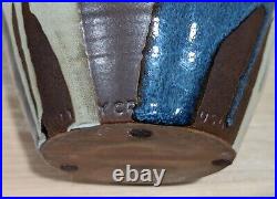 Robert Maxwell Ceramic Vase Treasure Pottery Craft USA Rustic Brown Blue White