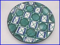 Robert Picault Plate Bowl Ceramic Art Pottery Green Blue Geometric MCM Signed