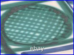 Robert Picault Plate Bowl Ceramic Art Pottery Green Blue Geometric MCM Signed