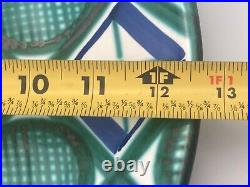 Robert Picault Plate Bowl Ceramic Art Pottery Green Blue Geometric MCM Signed