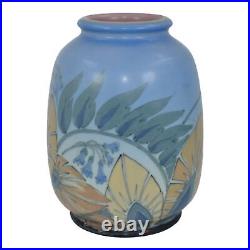 Rookwood 1930 Art Pottery Vellum Leaves Flowers Blue Ceramic Vase 6196E Diers