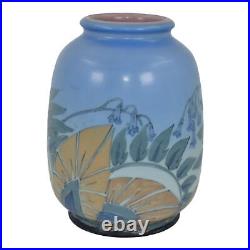 Rookwood 1930 Art Pottery Vellum Leaves Flowers Blue Ceramic Vase 6196E Diers