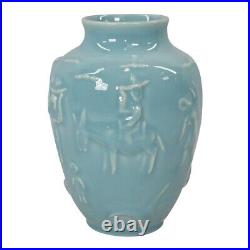Rookwood 1947 Vintage Art Pottery Blue Western Scenic Motif Ceramic Vase 6762