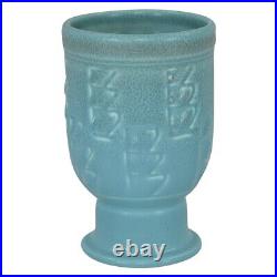 Rookwood Art Pottery 1931 Vintage Matte Blue Incised Footed Ceramic Vase 6236