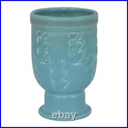 Rookwood Art Pottery 1931 Vintage Matte Blue Incised Footed Ceramic Vase 6236