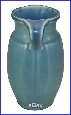 Rookwood Pottery Matte Blue Handled Arts and Crafts Ceramic Vase 2557
