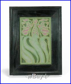 Rookwood Pottery faience pink lady slipper orchid tile matte green arts & crafts