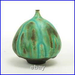 Rose Cabat studio pottery feelie vase mid century modern ceramics turquoise drip