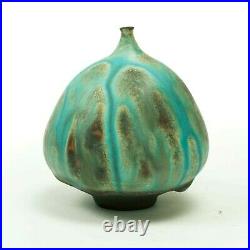 Rose Cabat studio pottery feelie vase mid century modern ceramics turquoise drip