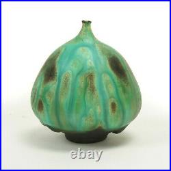 Rose Cabat studio pottery feelie vase mid century modern ceramics turquoise drip