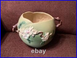 Roseville Apple Blossom 1949 Vintage Art Pottery green Ceramic Rose Bowl 342-6