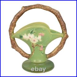 Roseville Apple Blossom Green 1949 Vintage Art Pottery Ceramic Basket 309-8
