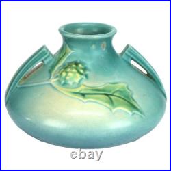 Roseville Art Pottery Blue Vase with Thornapple Pattern Mid 20thC