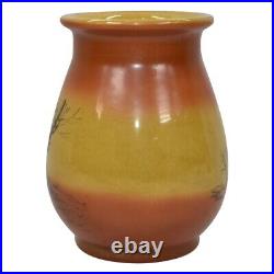 Roseville Autumn 1910 Antique Art Pottery Yellow Orange Scenic Ceramic Vase