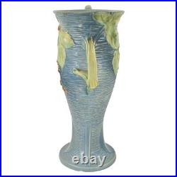 Roseville Bushberry 1941 Vintage Art Deco Pottery Blue Ceramic Vase 39-14