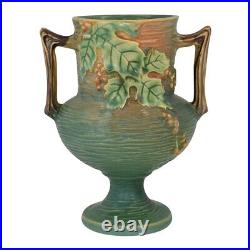 Roseville Bushberry 1941 Vintage Art Pottery Green Handled Ceramic Vase 156-6