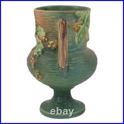 Roseville Bushberry 1941 Vintage Art Pottery Green Handled Ceramic Vase 156-6