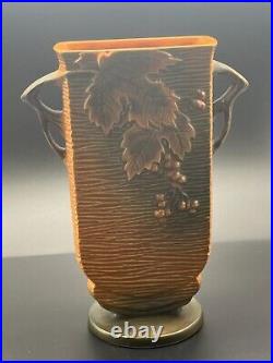 Roseville Bushberry Russet 1941 Vintage Art Pottery Ceramic Handled Vase 36-9