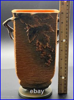 Roseville Bushberry Russet 1941 Vintage Art Pottery Ceramic Handled Vase 36-9