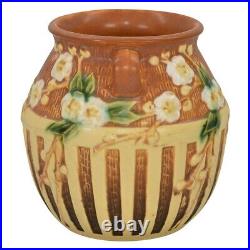 Roseville Cherry Blossom 1933 Vintage Art Pottery Brown Ceramic Vase 619-5