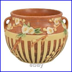 Roseville Cherry Blossom Brown 1933 Art Pottery Ceramic Jardiniere Planter 627-5