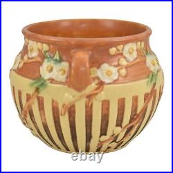 Roseville Cherry Blossom Brown 1933 Art Pottery Ceramic Jardiniere Planter 627-5
