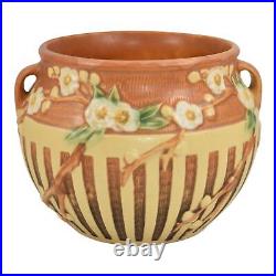 Roseville Cherry Blossom Brown 1933 Art Pottery Ceramic Jardiniere Planter 627-5