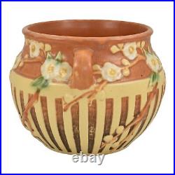 Roseville Cherry Blossom Brown 1933 Art Pottery Ceramic Jardiniere Planter 627-5