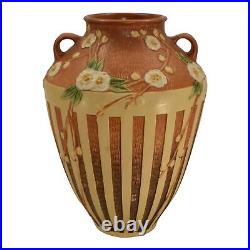 Roseville Cherry Blossom Brown 1933 Vintage Art Deco Pottery Ceramic Vase 628-15