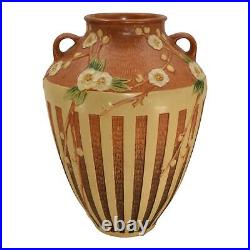 Roseville Cherry Blossom Brown 1933 Vintage Art Deco Pottery Ceramic Vase 628-15