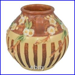 Roseville Cherry Blossom Brown 1933 Vintage Art Pottery Ceramic Vase 618-5