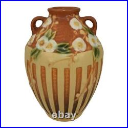 Roseville Cherry Blossom Brown 1933 Vintage Art Pottery Ceramic Vase 622-7