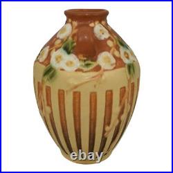 Roseville Cherry Blossom Brown 1933 Vintage Art Pottery Ceramic Vase 622-7