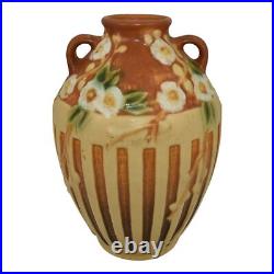 Roseville Cherry Blossom Brown 1933 Vintage Art Pottery Ceramic Vase 622-7
