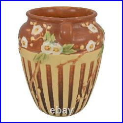 Roseville Cherry Blossom Brown 1933 Vintage Art Pottery Ceramic Vase 623-7
