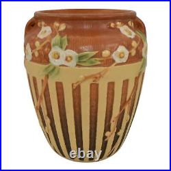 Roseville Cherry Blossom Brown 1933 Vintage Art Pottery Ceramic Vase 623-7