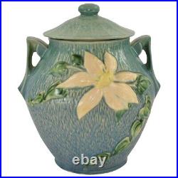 Roseville Clematis 1944 Vintage Art Pottery Blue Ceramic Cookie Jar 3-8