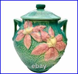 Roseville Clematis Green 1944 Art Pottery Ceramic Cookie Jar 3-8