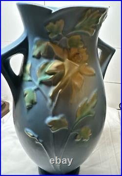 Roseville Columbine Blue 1941 Vintage Art Deco Pottery Ceramic Floor Vase 27-16