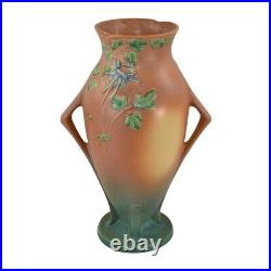 Roseville Columbine Brown 1941 Vintage Art Deco Pottery Tall Ceramic Vase 26-14