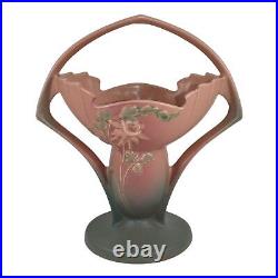 Roseville Columbine Pink 1941 Vintage Art Deco Pottery Ceramic Basket 368-12