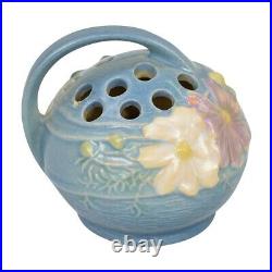 Roseville Cosmos 1939 Vintage Art Pottery Blue Ceramic Flower Frog 39