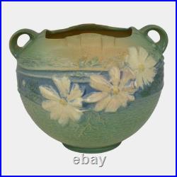 Roseville Cosmos Green 1939 Vintage Art Pottery Ceramic Handled Bowl Vase 376-6