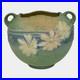 Roseville Cosmos Green 1939 Vintage Art Pottery Ceramic Handled Bowl Vase 376-6